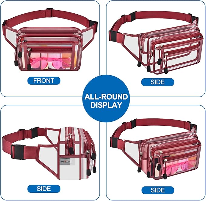 Clear Bag Stadium Approved Clear Fanny Pack for Women for Work,Multi-purpose Waist Bag for Travel & Sporting Event
