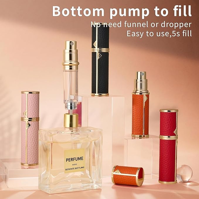 Travel Perfume Bottle Refillable,Perfume Travel Refillable Mini Spray Bottles Leather Cologne Dispenser, Portable Empty Spray Bottle Cologne Dispense Filling Atomizer 5ml (Black)