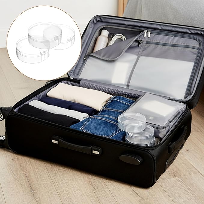 4pcs Cotton Round Holder Travel Case Travel Cotton Rounds Container Portable Plastic Cottons Pad Holder Dispenser Sealed Storage Container for Makeup Remover Cottons Balls Floss Beads