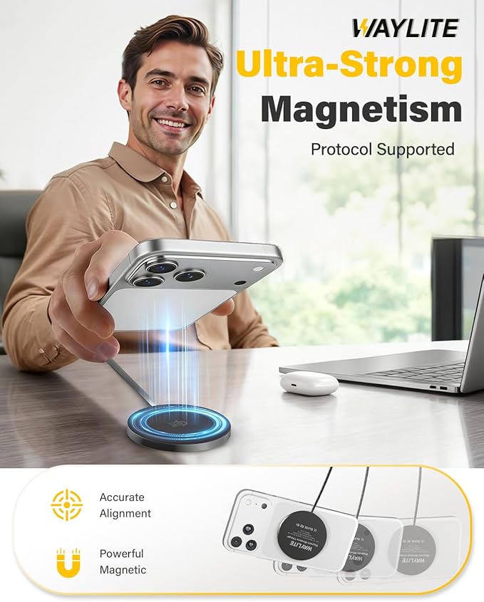 25W Wireless Charger for MagSafe, Qi2.2 Magnetic Fast Charging Pad for iPhone 17/16/15/14/13/12 Series & AirPods, Strong Magnet, Portable Wireless Charger for Travel Home Office (Elegant Black, 2Pack)