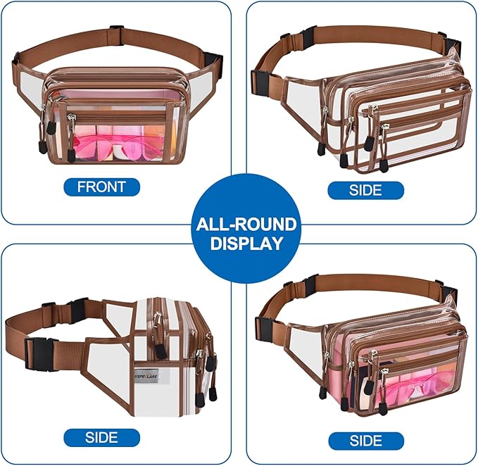 Clear Bag Stadium Approved Clear Fanny Pack for Women for Work,Multi-purpose Waist Bag for Travel & Sporting Event