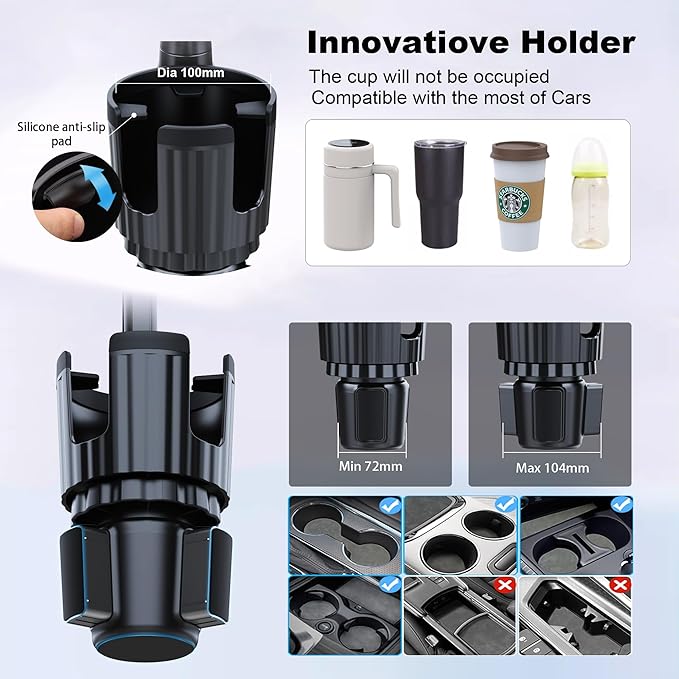 Cup Holder Tablet Mount, Ipad Cup Holder Car Mount with Adjustable Arm for Tablet iPhone 3-11in iPad Pro Air Mini, Fire, iPhone 15, Galaxy S24 Z Fold 5