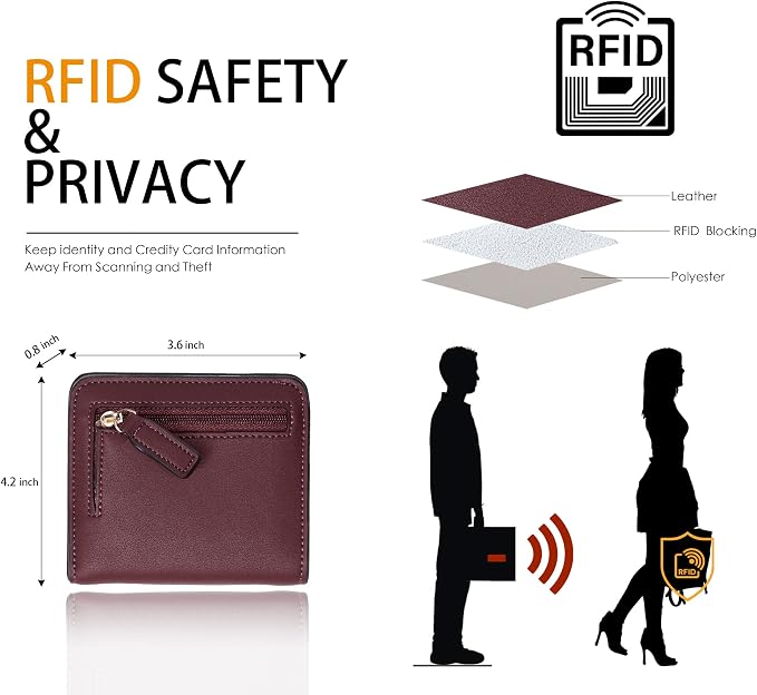 Toughergun Women’s Small Slim Leather Wallet with RFID Protection, Compact Bifold Mini Purse with Clear ID Window