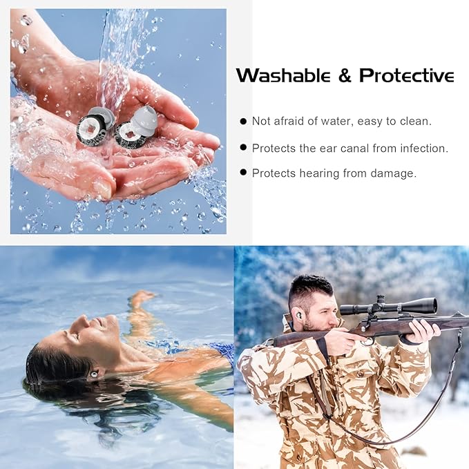 Noise Cancelling Earplugs Reusable Silicone 33dB Hearing Protection 2 Pair Waterproof for Sleeping Snoring Work Concert Study