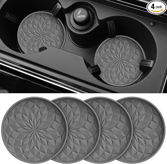 ME.FAN Car Coasters for Cup Holders [4 Pack] - 2.75In Silicone Auto Mug Mats - Universal Non-Slip Recessed Car Interior AccessoriesDeep Grey