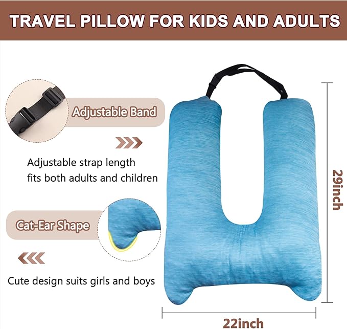1 MIDDLE ONE Car Pillow for Kids, Memory Foam Cooling Travel Pillow for Car and Adults, Kids Car Pillows for Sleeping on Road Trip, Small Body Pillow for Kid (Cooling Blue)