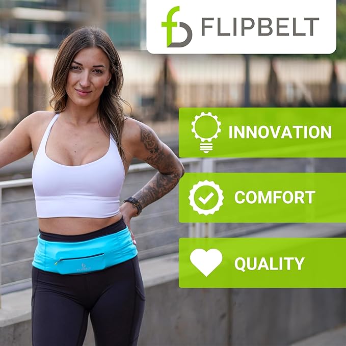 FlipBelt Zipper Running Belt, Waist Pack for Fitness and Running Fanny Pack for Women Men Phone Keys Money US Company - [Carbon] - [Medium]