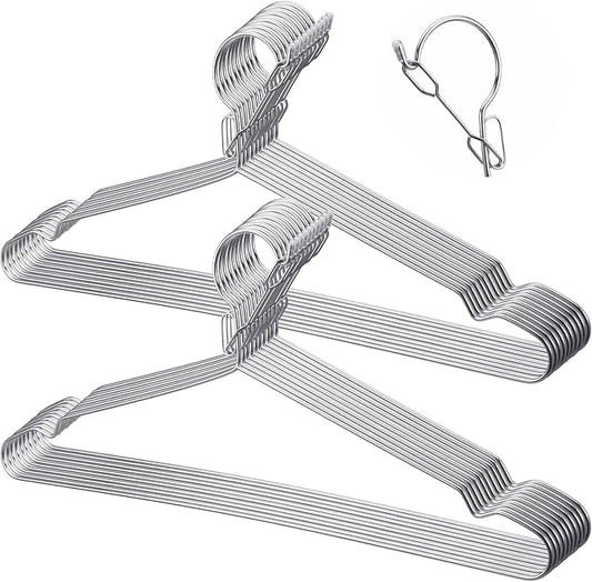 16.5” Lockable Wire Clothes Hangers, 20 Pack 4mm Windproof Stainless Steel RV Hangers Wire Heavy Duty Lock Hook Metal Closet Hanger Space Saving Metal Hanger for Closet RV Hotel Wardrobe