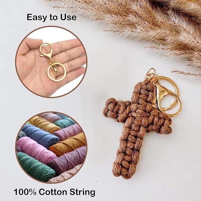 Macrame Cross Keychain,Jesus Key Chain Christian Car Accessories Handmade Soft Cross Keychain Boho Decor for Women Men Gifts