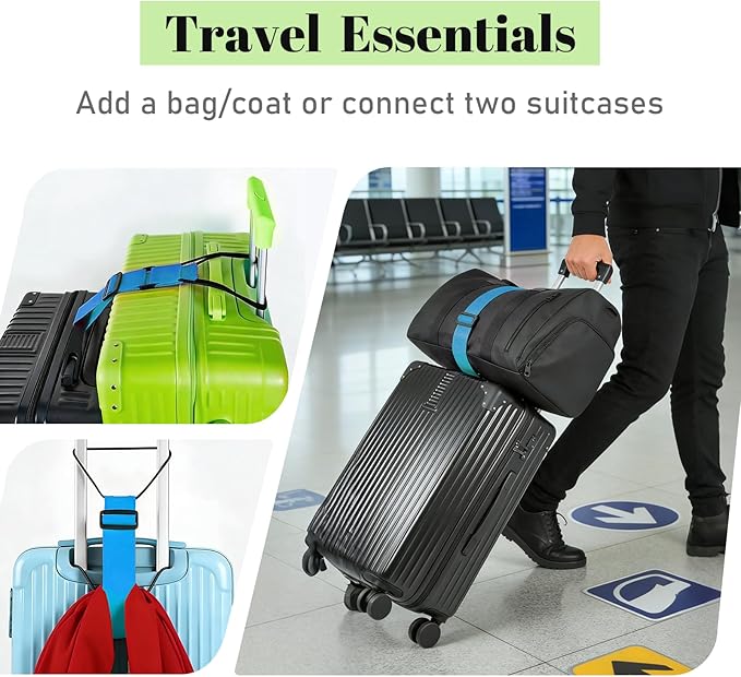 Multi Use Strong Adjustable Luggage Connector Straps for Suitcases,2 Pack Flexible Luggage Accessories Elastic Fastening Bag Strap (Blue)