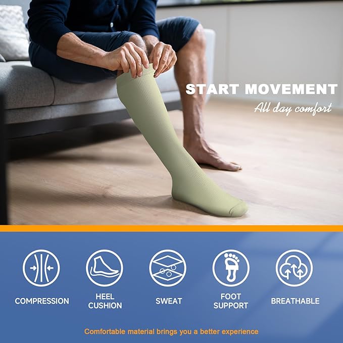 cerpite Compression Socks for Women & Men 6 Pairs Knee High Compression Socks 20-30 mmhg Best for Running,Nurse,Travel