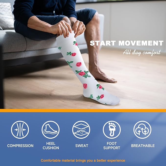cerpite Compression Socks for Women & Men 6 Pairs Knee High Compression Socks 20-30 mmhg Best for Running,Nurse,Travel