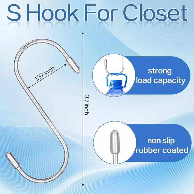 Moxweyeni 32 Pcs Hook 16 Boot Hanger Clips 16 S Hooks Non Slip Rubber Laundry Hanging Hooks Clothes Pins for Closet Organizer Bulk Hanger Clips for Travel Pants Socks Jeans Towels Handbags