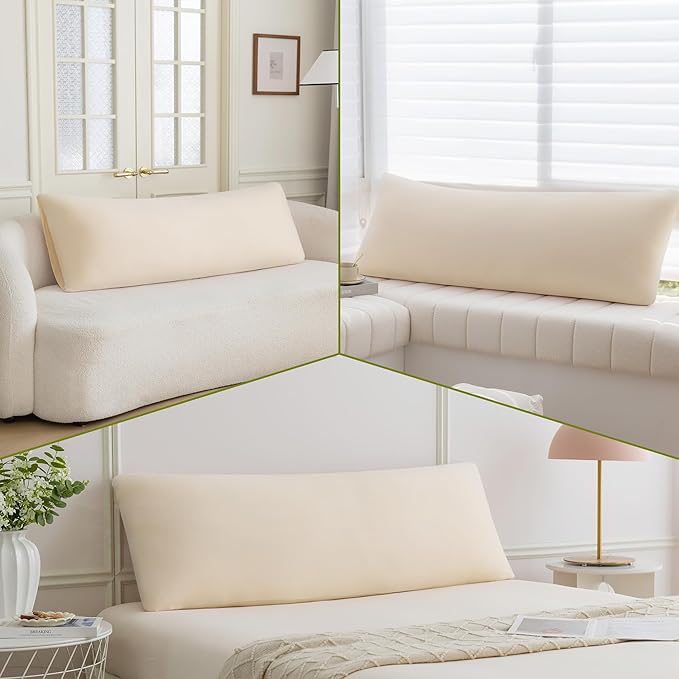 Stretchy Body Pillow Case Cover - Jersey Knit Long Pillowcase for Body Pillow, 1 Pack - Envelope Closure & Skin-Friendly, Soft and Breathable for Sleeping, 20"x54", Beige