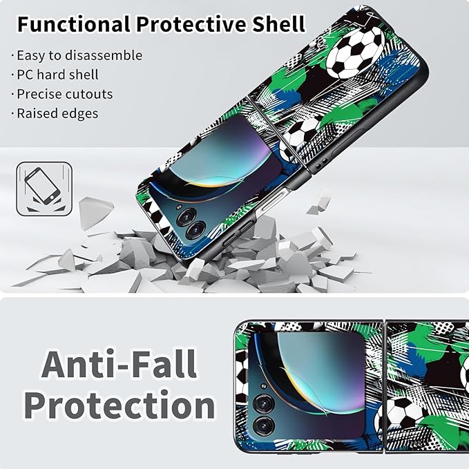 for Motorola Moto Razr 2024 Case,Moto Razr 50 Phone Case Cute Slim Hard PC Ultra-Thin Anti-Scratches Shockproof Protective Cover,Football Green Blue