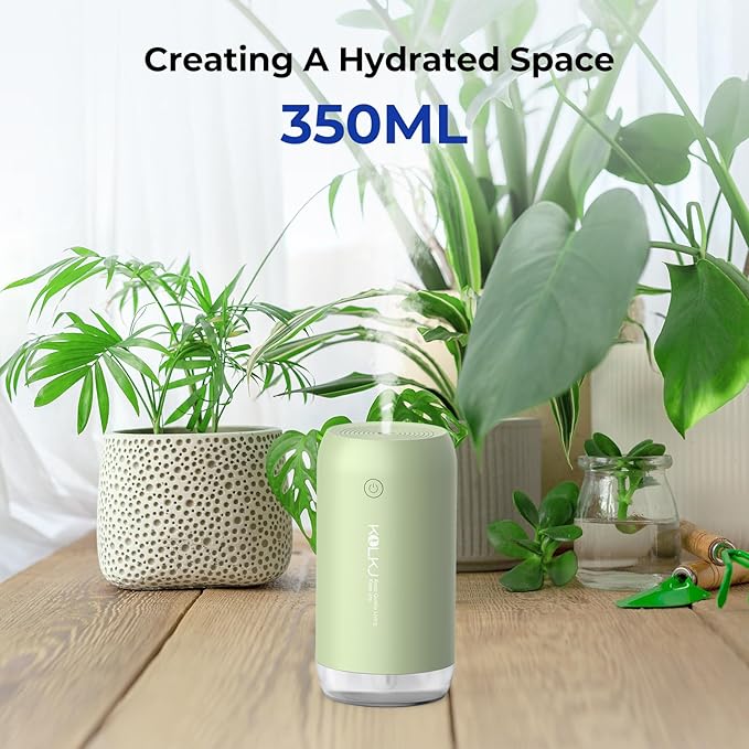 Portable Mini Humidifier, 350ml Quiet Small Cool Mist Humidifiers USB Personal Desktop Humidifier for Bedroom Office Plants Car Baby Nursery with 2 Mist Modes Auto Shut-off (Green)
