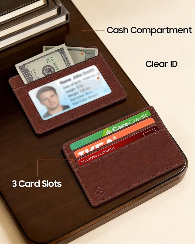 FINTIE Slim Minimalist Front Pocket Wallet, RFID Blocking Credit Card Holder Card Cases with ID Window for Men Women, Vintage Brown