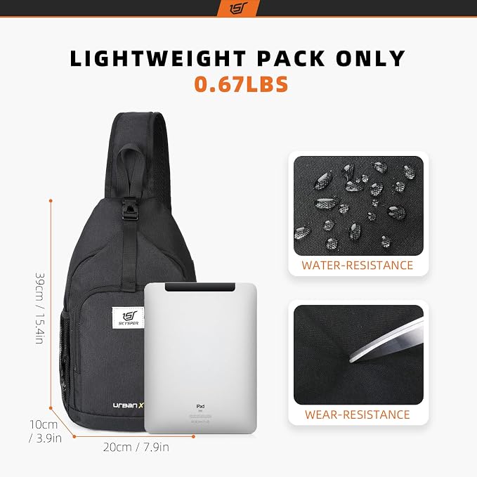 SKYSPER Sling Bag RFID Crossbody Sling Backpack Cross Body Shoulder Bag Travel Hiking Daypack for Women Men(Black)