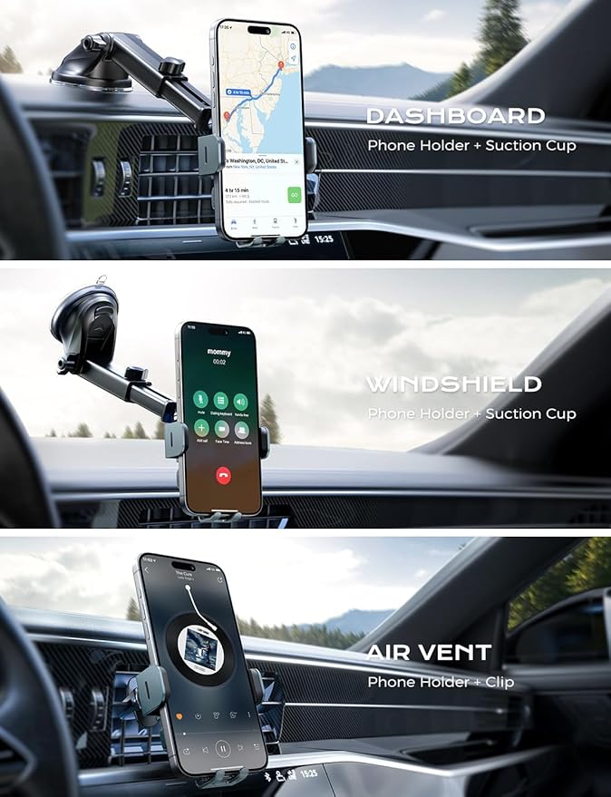 Wireless Car Charger, 15W Fast Charging Auto Clamping Car Charger Phone Mount Phone Holder fit for iPhone 15 14 13 12 11 Pro Max Xs, Samsung Galaxy S24 Ultra S23 S22 S21, S20, S10+, Green