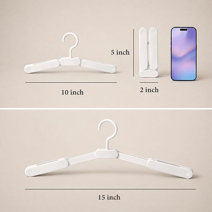 6 Pack Foldable Travel Hangers with 12 Clips, Portable Collapsible Hangers for Travel, Cruise, Hotel, Camping, Dorm, Space Saving Clothes Hangers for Small Spaces(White)