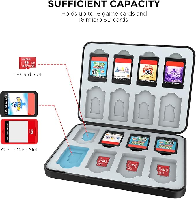 HEIYING Switch Game Card Case for Nintendo Switch 2/ OLED / Lite,Custom Pattern Memory Games Holder Case with 16 Game Card Slots and 16 Micro SD Cards Slots