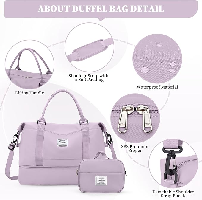 Weekender Bags for Women,Personal Item Travel Bag with Shoes Compartment,Overnight Travel Duffel Bag with Toiletry Bag,Medium