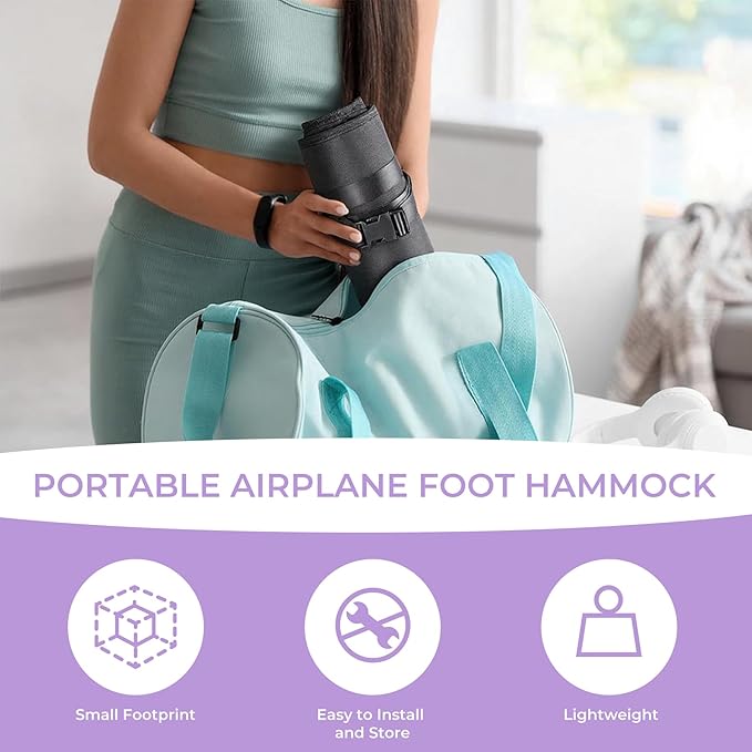 Babenest 2pcs Airplane Foot Hammock, Foldable Leg Rest Support with Adjustable Straps to Relieve Swelling, Portable Under Desk Flight Footrest Holder for Air Travel, Office & Car