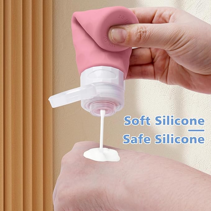Silevoler Travel Bottles for Toiletries, 4pcs Tsa Approved 3oz Travel Size Containers, BPA Free Leak Proof Premium Silicone Bottles, Refillable Liquid Squeezable Accessories W/Toiletry Bag (Vibrant)