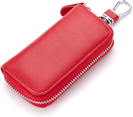 Genuine Leather Key Holder Bag with 2 Card Slot & 6 Hooks & 1 Access Card,Key Case Car Key Holder Wallet for Men Women