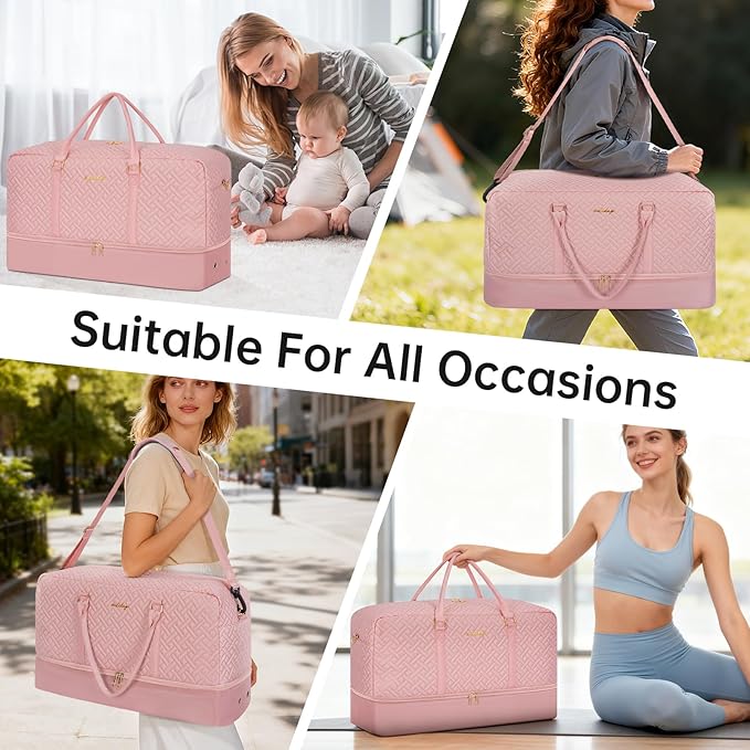 Weekender Bag for Women, 5 Pcs Set Carry on Overnight Bag, 23" Large Travel Duffel Bag with Waterproof Shoe Compartment for Weekend Travel Business Trip