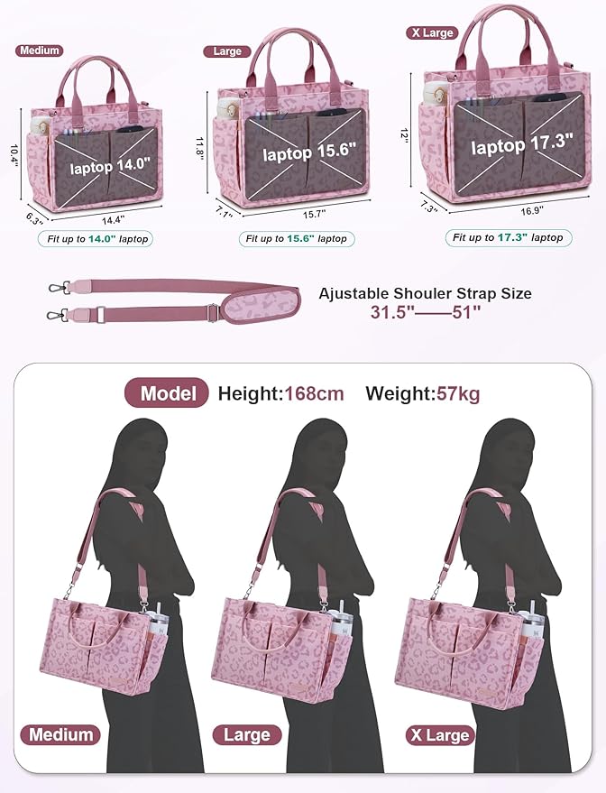 FIORETTO Womens Canvas Tote Bag Purse with Individual Compartment, Zipper Top, Reinforced Bottom & Luggage Sleeve