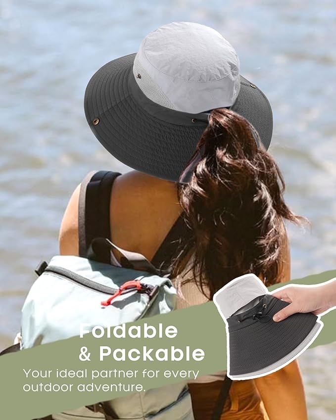 FURTALK Womens Sun Hat with Ponytail Hole Beach Hiking Summer Wide Brim UPF 80+ Outdoor Protection Foldable Bucket Hat