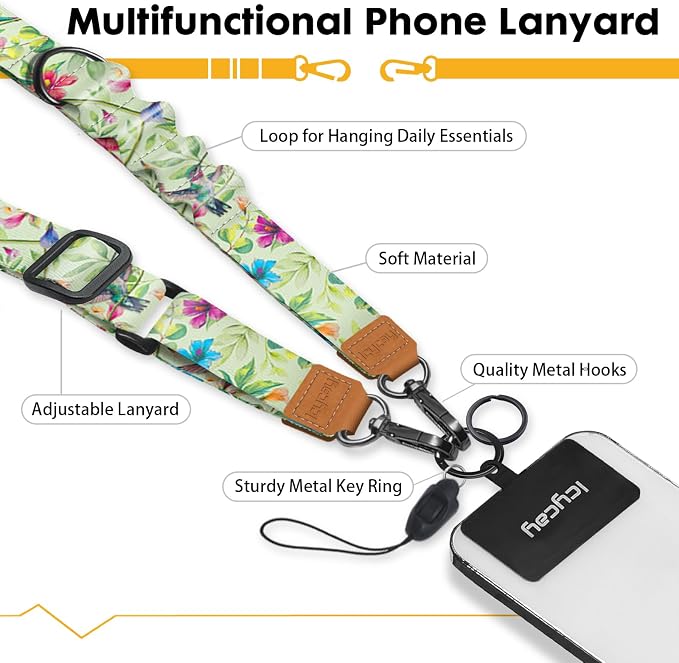 Icycay Phone Lanyard Crossbody, Bird Cell Phone Strap for Around The Neck Adjustable, Anti Theft Cute Lanyard for ID Holder Keys Accessories Travel Essential