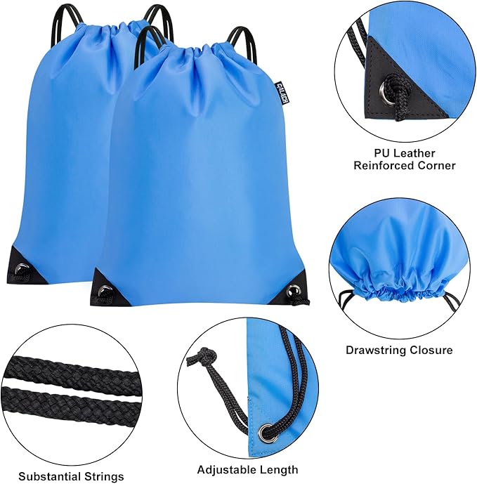 2PCS Drawstring Bags Bulk, String Backpack for Men Women, Cinch Bag Draw String Back Bag for Gym, Sports, Travel, Swimming, Beach, Lake blue