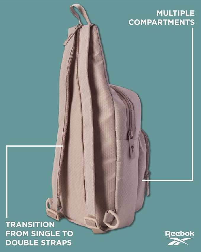 Reebok Unisex Crossbody Bag - Convertible Compact Durable Cross Body Bag for Women and Men - Gym and Travel Essentials, Size One Size, Cosmos Mocha