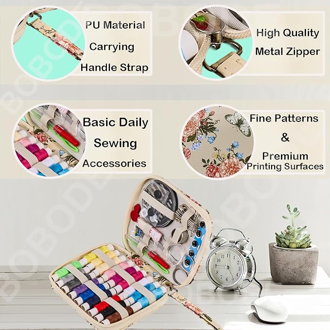 Butterfly Floral Printing Sewing Kit Cute Sewing Set | Travel Basic Sewing Kit Case for Adults Beginners,Professional Basic Sewing Supplies for Emergency