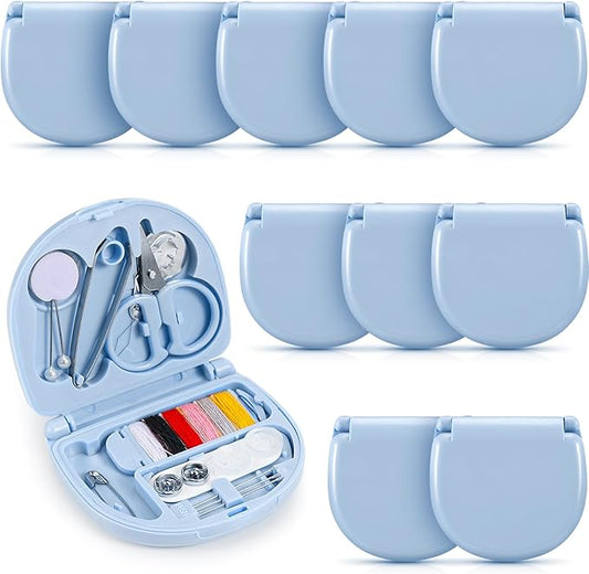 Yuxung 10 Pcs Mini Travel Sewing Kit Portable Emergency Repair Kit Mini Sewing Box with Threads Scissors Needles DIY Supplies for Beginner Traveler Hotel Charity(Light Blue)