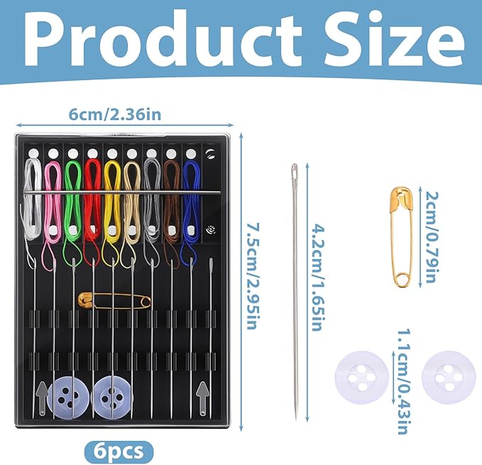 Qulkws 6 Boxes Needles and Thread Box Pre Threaded Needle Kit Easy Prethreaded Sewing Kits Home Travel Sewing Box with Button Pin