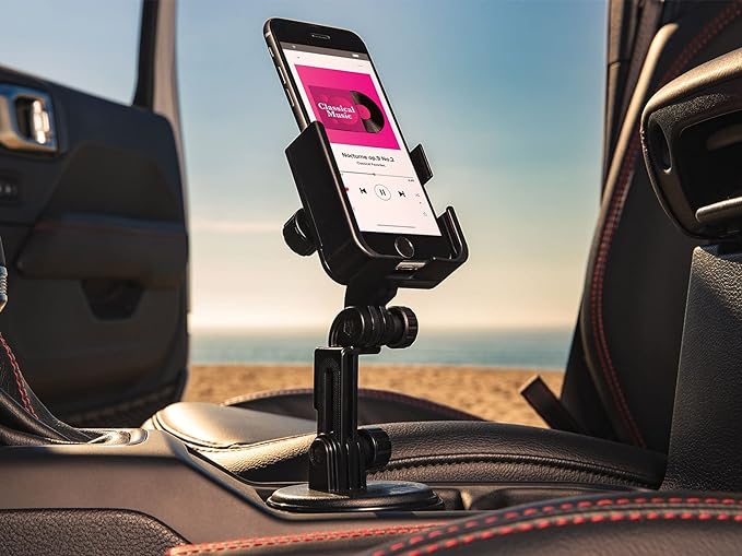 WeatherTech CupFone with Extension – Adjustable, Universal Cup Holder Cell Phone Mount Car & Truck Accessory – Best Design for iPhone & Smartphone Charging – Red Metal Knobs