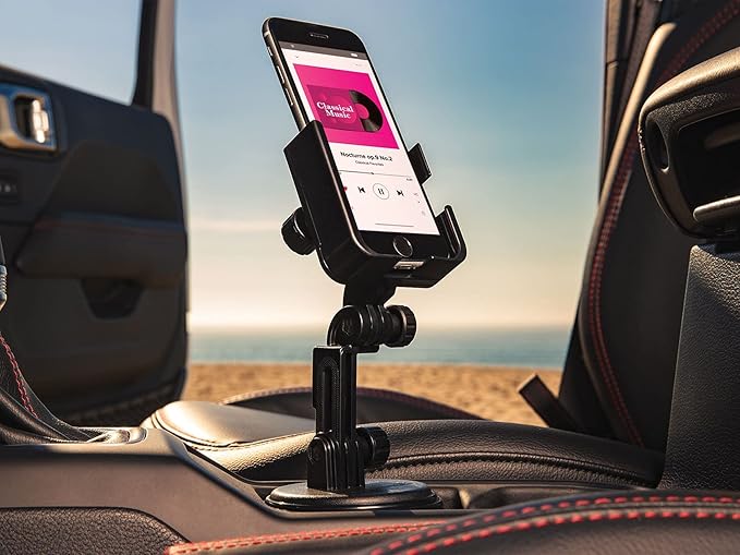 WeatherTech CupFone with Extension – Adjustable, Universal Cup Holder Cell Phone Mount Car & Truck Accessory – Best Design for iPhone & Smartphone Charging – Graphite Metal Knobs