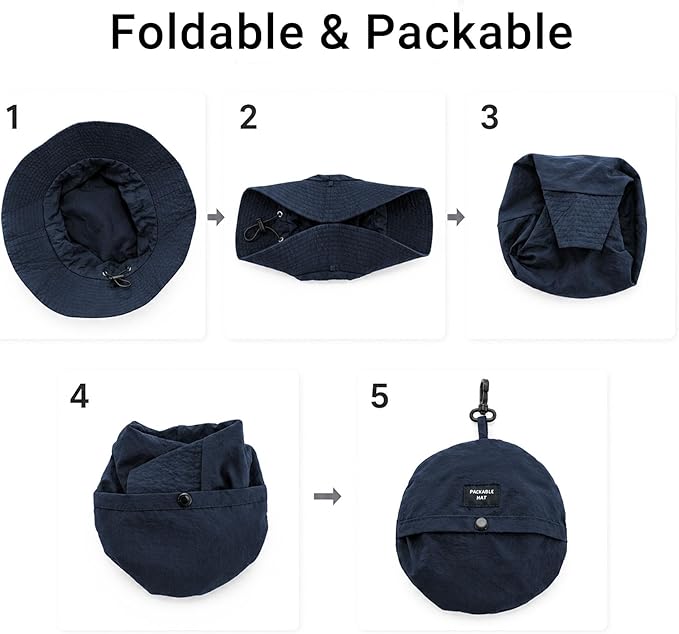PFFY Packable Sun Bucket Hat for Men Women Outdoor UV Protection Sun Hats Waterproof Lightweight Hiking Outdoor Cap