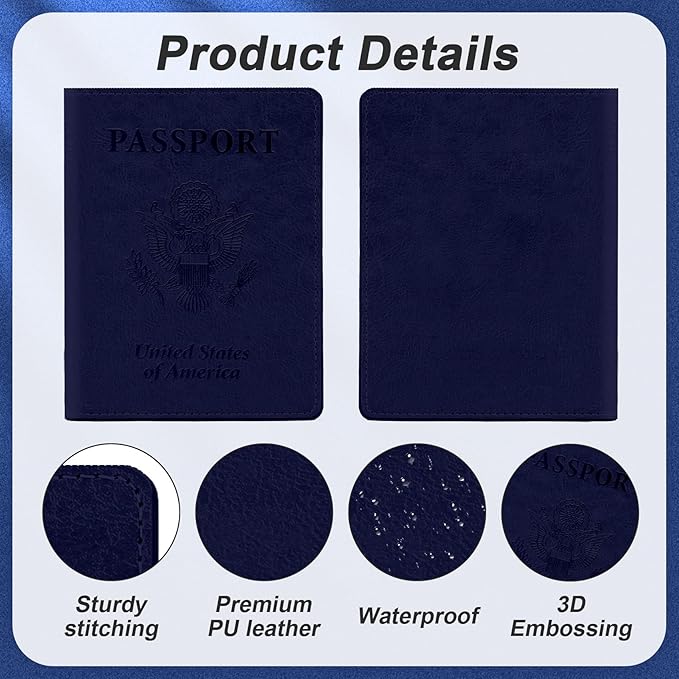Passport Holder, Passport Holder for Travel, Travel Passport Holders Must Haves for Women Men, Passport Cover Passport Wallet Case Holders for Travels Cruise Ship Essentials, Dark Blue & Rose Gold