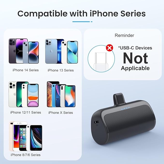 [2 Pack]Mini Portable Charger for iPhone,5200mAh Ultra-Compact Fast Charging Power Bank Cordless Cute Small Battery Pack Compatible with iPhone 14/14 Pro Max/13/13 Pro/12/11/XR/8/7/6(Inky+Deep Blue)
