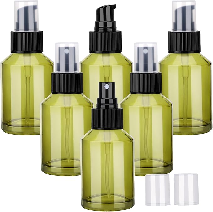 Segbeauty 6pcs 2oz Glass Pump Bottle Dispenser of 3pcs Travel Lotion Container, 3pcs Travel Spray Bottle, 60ml Refillable Perfume Atomizer Empty Lotion Bottles, Small Glass Bottles for Toiletries
