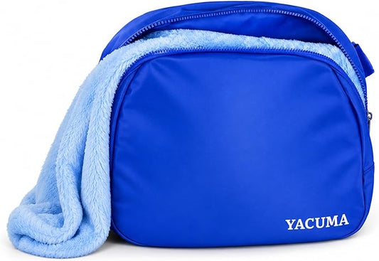 Travel Blanket Airplane Compact with Bag, Soft 40" x 60" Blanket with Luggage Strap & Underseat Personal Item Organizer for Flights, Home & Office, Blue