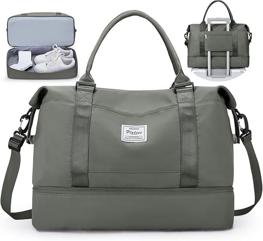 Travel Duffel Bag with Shoes Compartment, Carry-On Overnight Weekender Bags for Women, For Spirit Airlines 18x14x8 Personal Item Bag