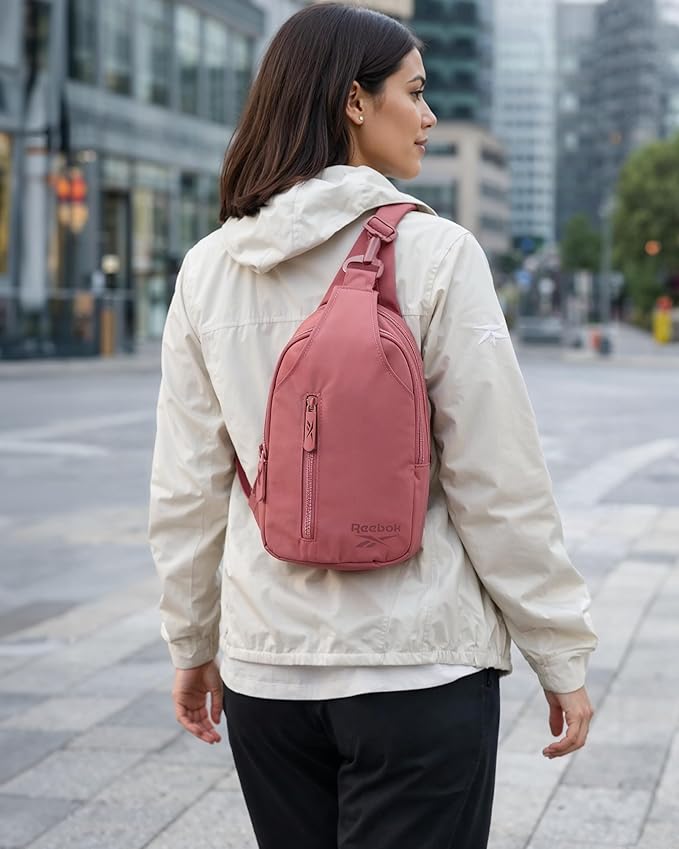 Reebok Unisex Crossbody Bag - Convertible Compact Durable Cross Body Bag for Women and Men - Gym and Travel Essentials, Size One Size, Berry Rose