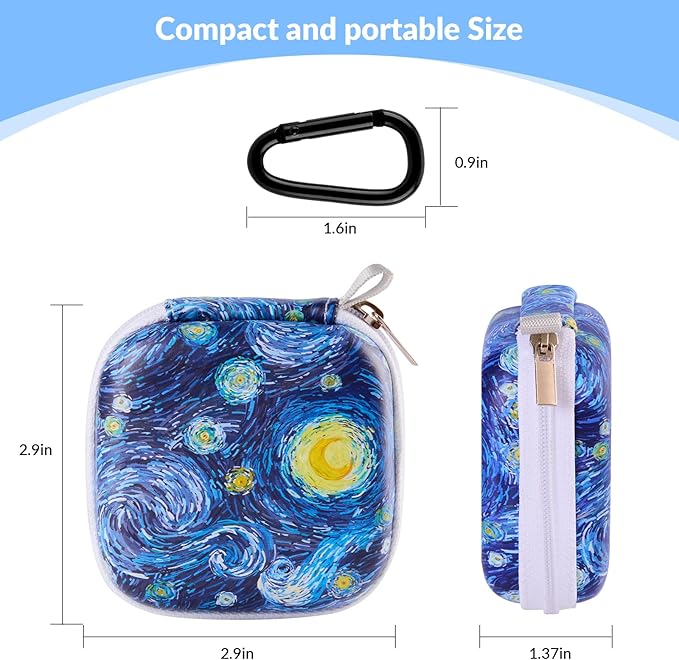 Earbud Case, Personalised Patterned Portable EVA Headphone case Cell Phone Accessories Organizer with Carabiner for Wired/Wireless Earphone, Earbud, Earpieces, SD Memory Card, Camera Chips