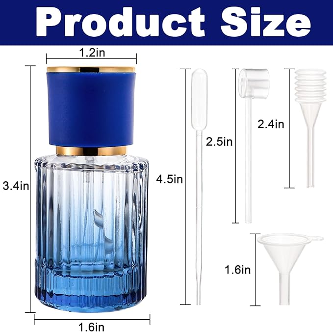 Lawei 6 Pack 30ml/1oz Refillable Perfume Bottles, Empty Small Glass Spray Bottles with 4 Kinds of Perfume Dispenser, Portable Travel Atomizer Bottle, Leak-proof Fragrance Containers for Men/Women