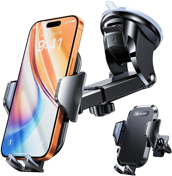 andobil Military-Grade Phone Holders for Your Car 【89+ LBS Strongest Suction & Metal Clip】 2026 Ultimate Car Phone Holder, Dashboard Windshield Vent Cell Phone Car Mount for iPhone Sumsung Android